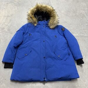 Alpine‎ North Womens Vegan Down Parka Jacket with Faux Fur Size 3XL Cobalt Blue